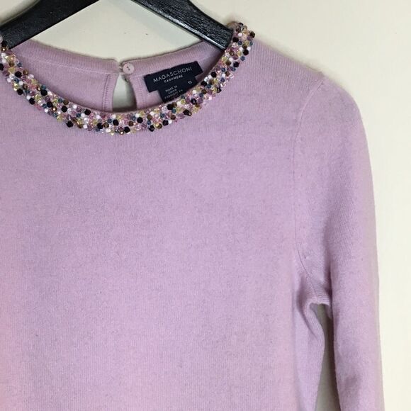 Magaschoni Sz S Cashmere Sweater Beaded Neckline - Picture 3 of 4